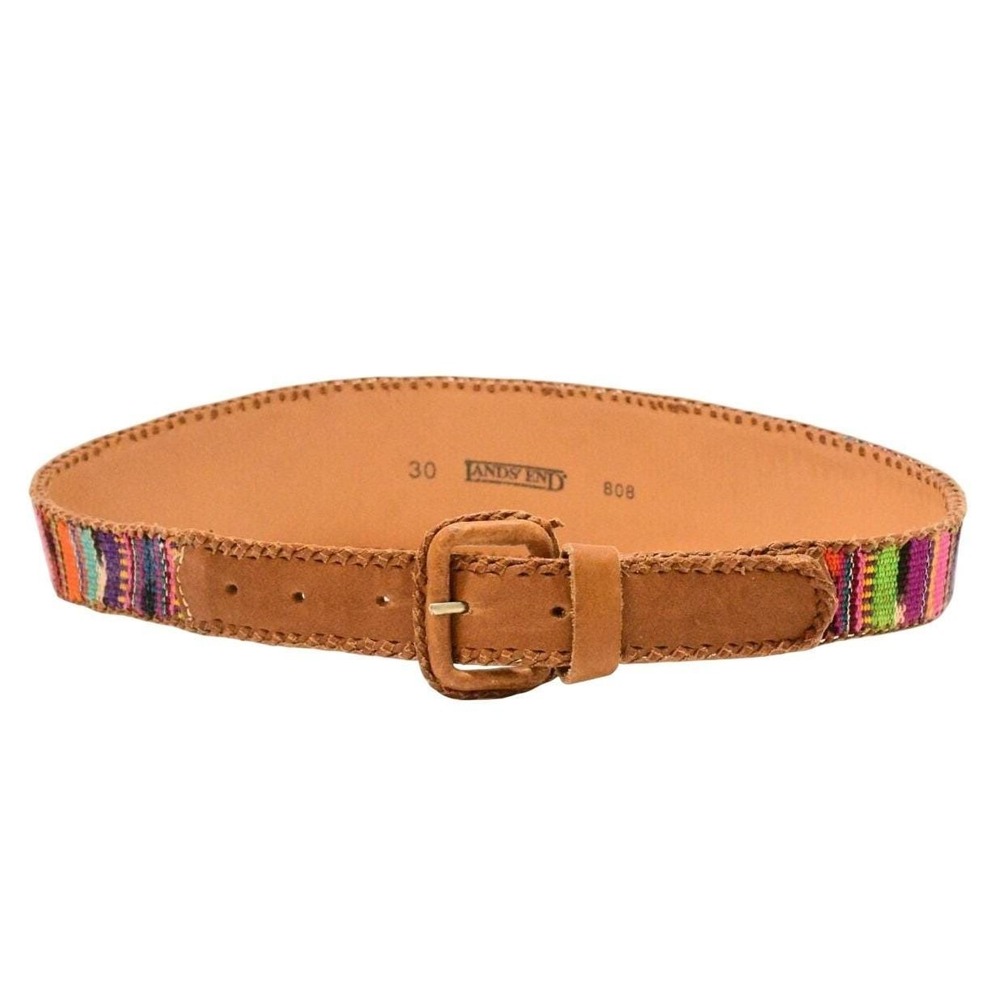 90s Vintage Southwest Woven Leather Belt Womens 30W Lands End Western Waist Belt